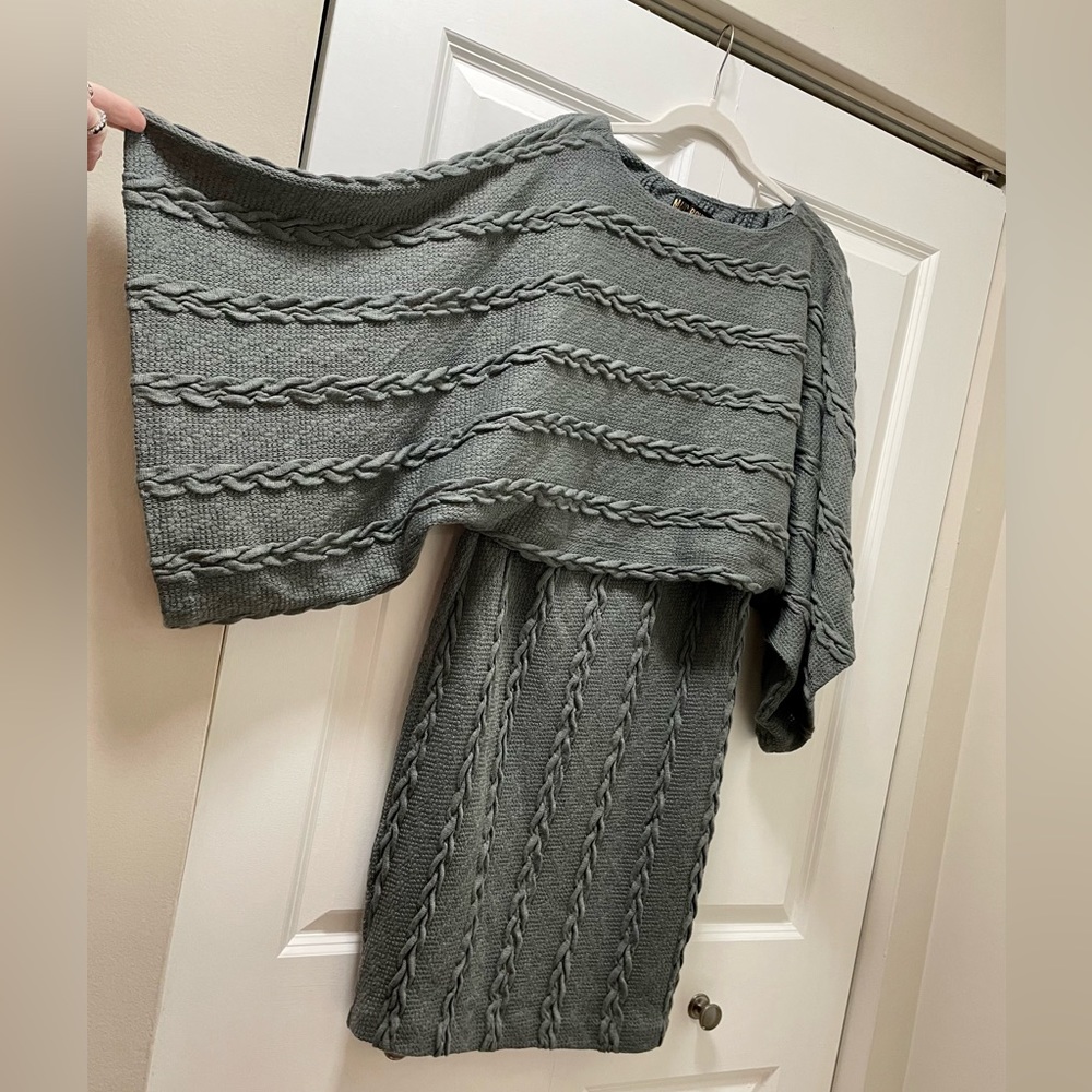 Unique styled Marc Bouwer, medium size, steel grey knit dress